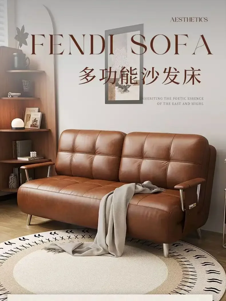 Medieval folding sofa bed single dual-purpose multi-functional study small apartment retractable solid wood foldable balcony