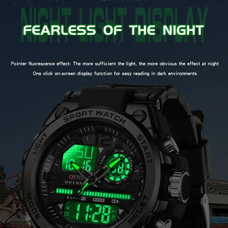 OFNS Hot sale Top Men\'s Watches 5ATM Waterproof G Style Outdoor Military Sport Wristwatch Quartz Watch for Men LED Digital Clock