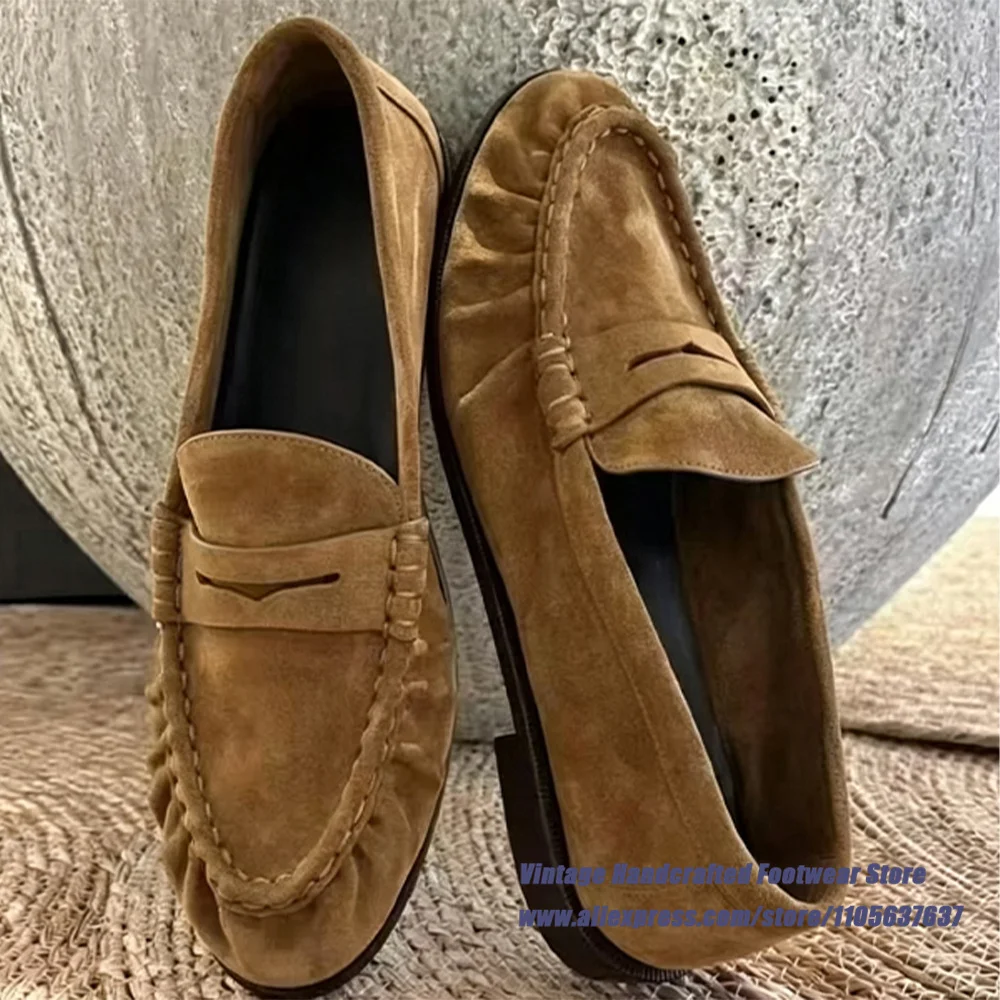 Black Soft Leather Loafers Ruched Pleated Round Toe Slip-On Casual Office Dress Shoes Luxury Designer Stylish Men's Shoes ﻿