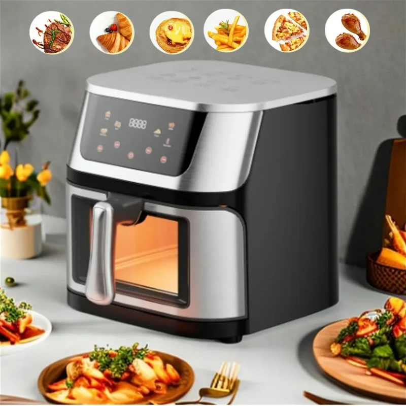 1400W Air Fryer 12L Stainless Steel Visible Large Capacity Electric Oven Touch Screen Multifunctional Electric Fryer