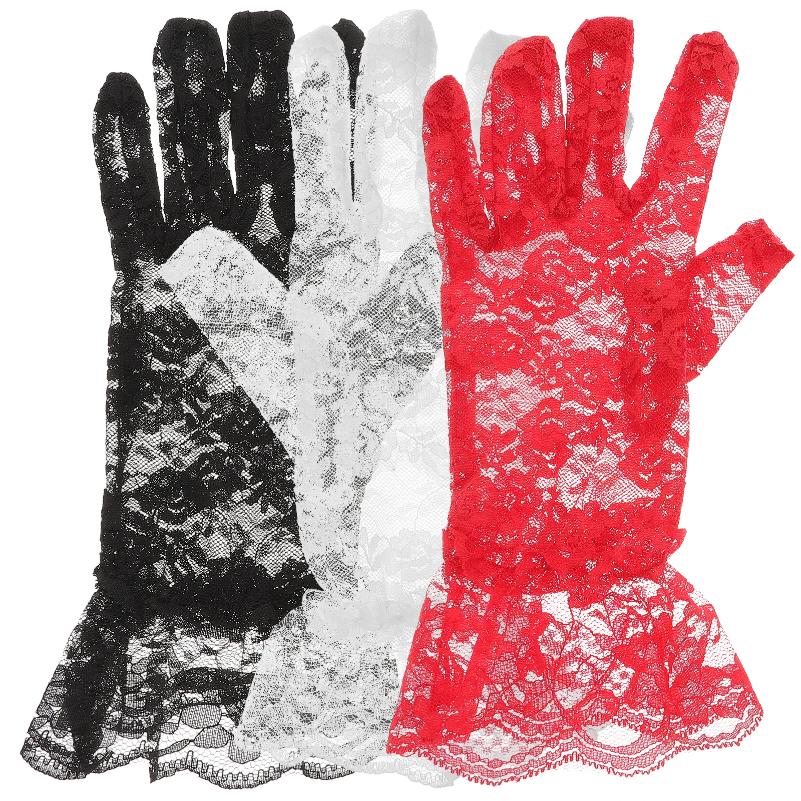 

Lace for 3 Pairs Sweet Wedding Bridal Engagement Banquet Sunblock Gloves Women Tea Glove Party Prom Gloves