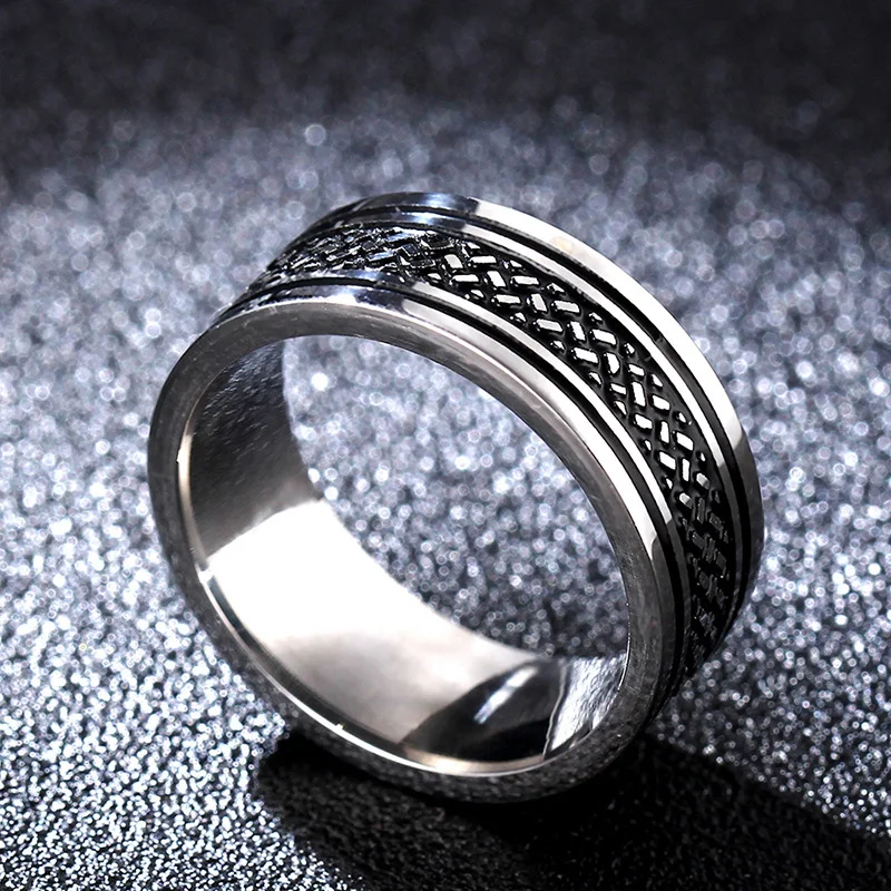 2024 new best selling 8mm men's stainless steel classic retro fishline smear ring