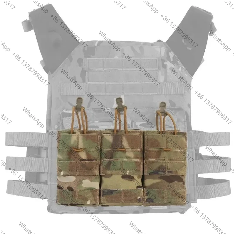 AG 3 MOLLE 5.56 M4 Triple Magazine Pouch Bungee Cord Retention Tactical Vest Plate  Front Placard MAG Holder Bag