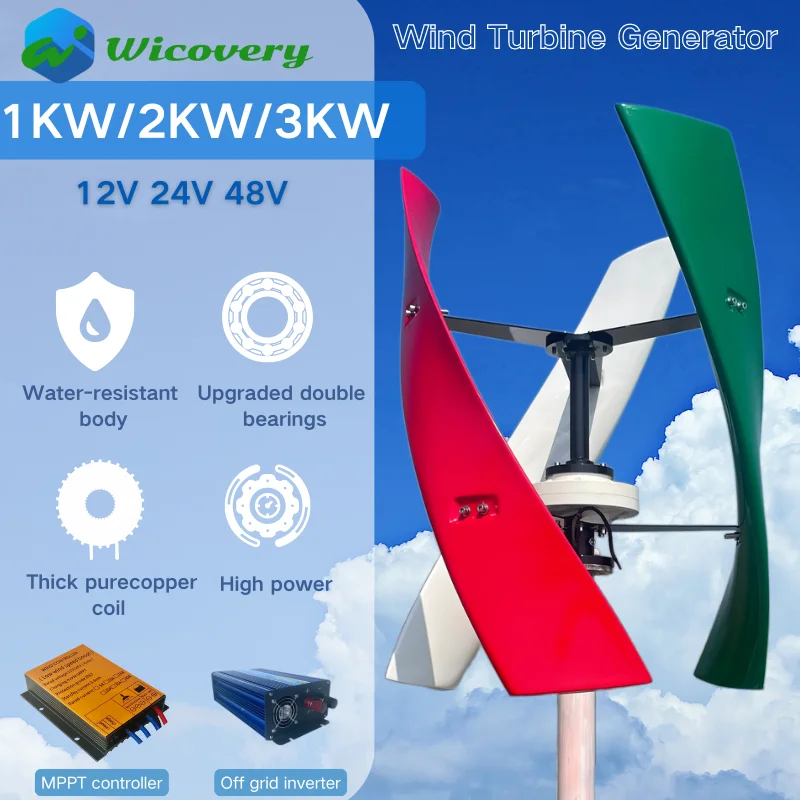 

2000w Vertical Axis Wind Turbine 48V Alternative Energy Generator 220v AC Output Household Complete Kit with Controller Inverter