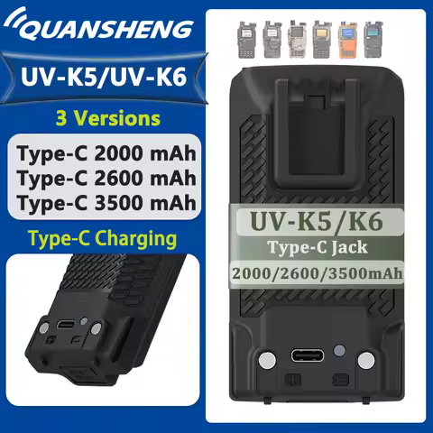 Quansheng UV-K5 Battery UV-K6 Walkie Talkie High Capacity Li-ion Battery Pack Long-standby Type-C Charging For UV-5R PLUS Radios