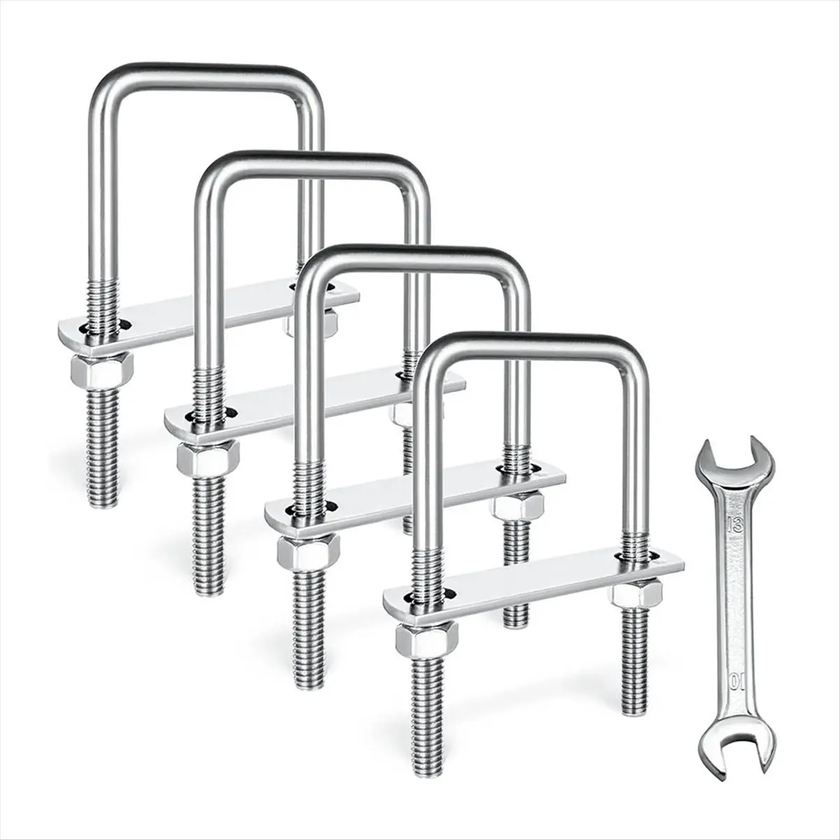 BAAQ 4 Set M8 Square U-Bolts,U-Bolts 2 Inch Wide,304 Stainless Steel Square U-Bolts,with Nuts,Bolt Plate and Washers