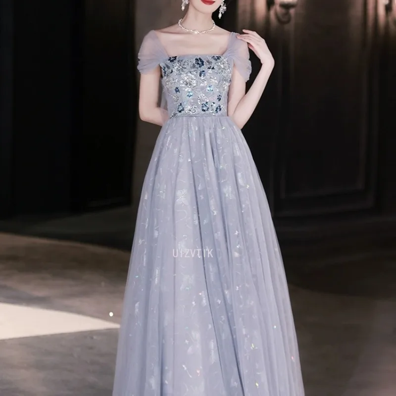 Licht Luxus Lange Abend Party Kleider Frauen Soiree Robe Sexy Off-Schulter Glitter Tüll Abendkleider Prom Kleider Angepasst