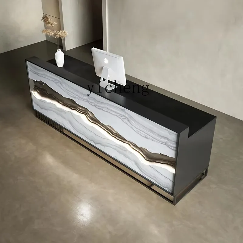 GZ Reception Desk High-end Welcome Desk Imitation Marble Shop Checkout Page
