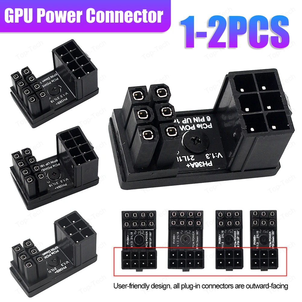 Turn Connector 8 Pin Power Adapter Board 6 Pin GPU Power Board 180 Degree Angle for Desktops Graphics Card