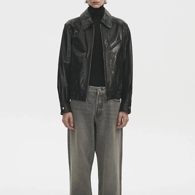 Mode Armee Grün Frauen Echt Leder Jacken Mäntel 2025, Neue A-ebene Gewachste Schaffell Weibliche Einfache Casual Leder jacken Tops