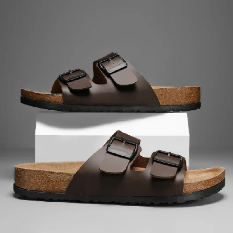 New Leather Birkenstocks Cork Flip-flops Male Couple Vintage Summer Wear Muller Slippers Fashion Casual Beach Sandals, New 2024