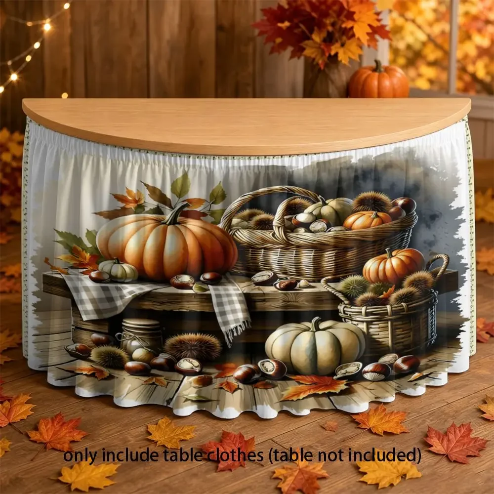Handmade multi-functional tablecloth - Harvest decoration, featuring pumpkin basket print and fallen leaf patterns