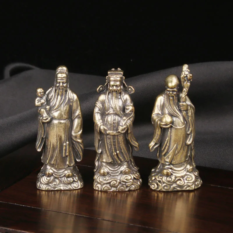 Brass Table Decoration Of "Fu Lu Shou" And Copper Sculpture Of The "Fu Lu Shou Star" Deity Home Decor