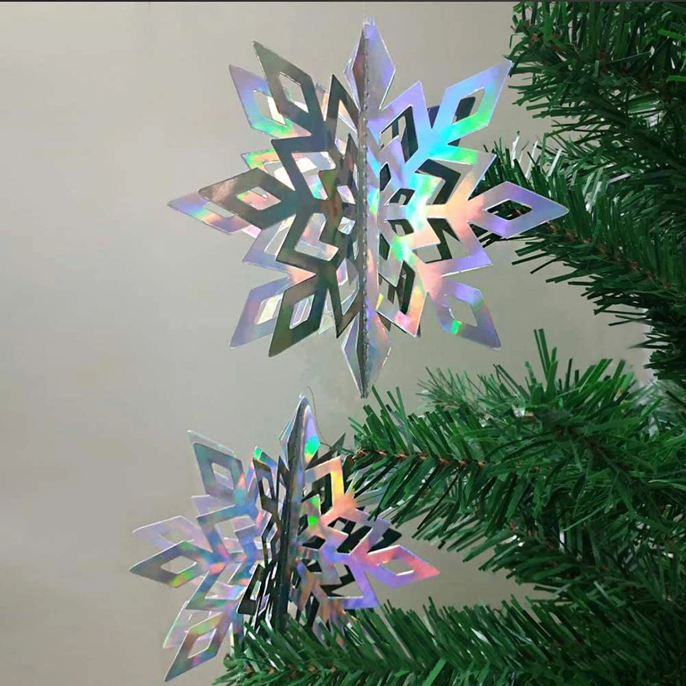 12Pcs Christmas Snowflake Decorations Xmas Laser 3D Iridescent Snowflakes for Xtmas Winter Wonderland Snow Birthday Party Decor
