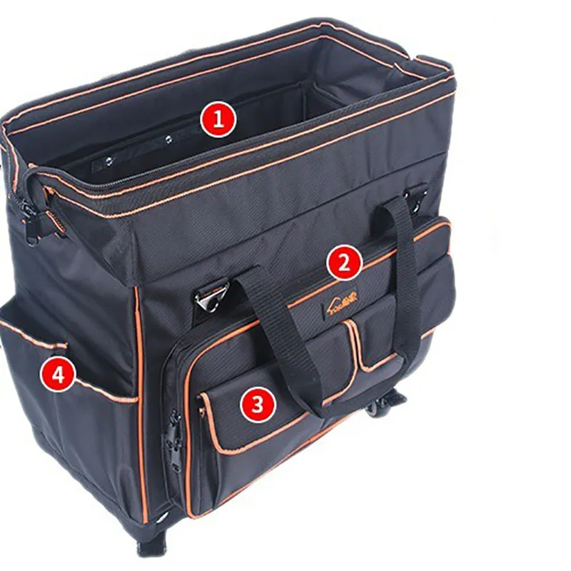 Multi-functional Oxford Cloth Repair Canvas Hardware Toolbox with Wheel Professional Electrician Woodworking Pull Rod Tool Bag