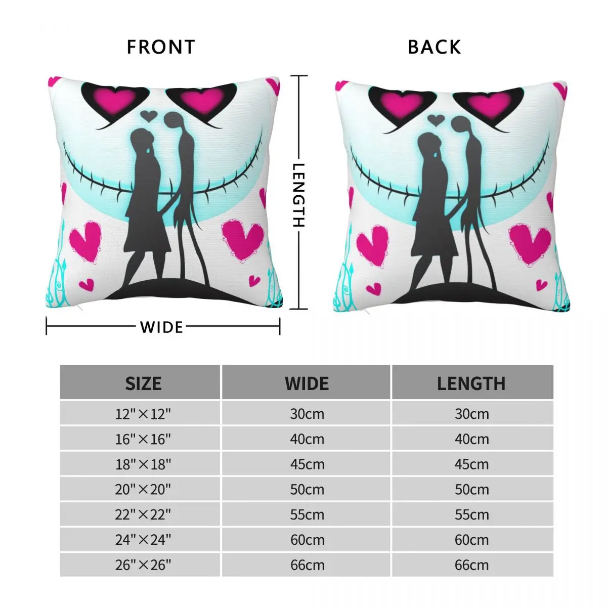 جاك سالي كابوس الحب قبل عيد الميلاد كيس وسادة جاك سكيلينغتون هالوين غطاء الوسادة رمي غطاء وسادة