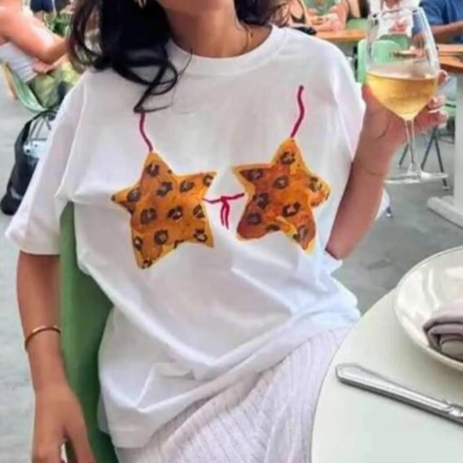 Monkay Women's Oversized Graphic Tee Bikini Print Y2K Streetwear Funny Short Sleeve Casual Loose Fit Trendy T-Shirt
