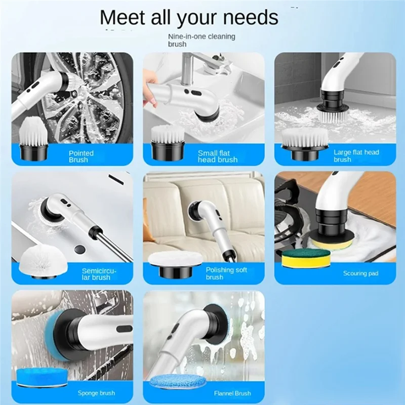 แปรงทำความสะอาดไฟฟ้าแบบมือถือ B25B แปรงขัดพื้นห้องน้ำแบบยืดหดได้ เหมาะสำหรับทำความสะอาดพื้นห้องน้ำและ