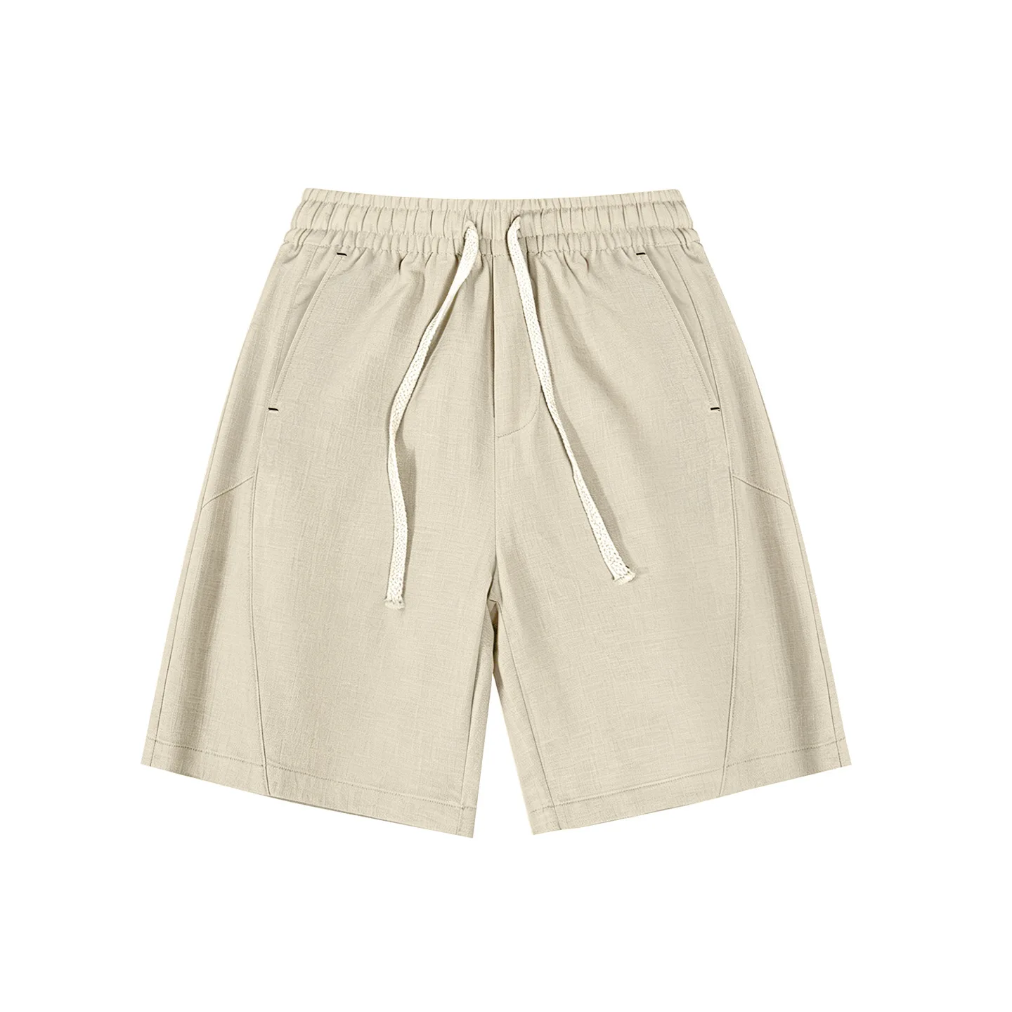 Shorts Casuais de Linho Lyocell para Homens e Mulheres, Estilo Praia Respirável, Calças Curtas com Cordão, Shorts Esportivos Retos