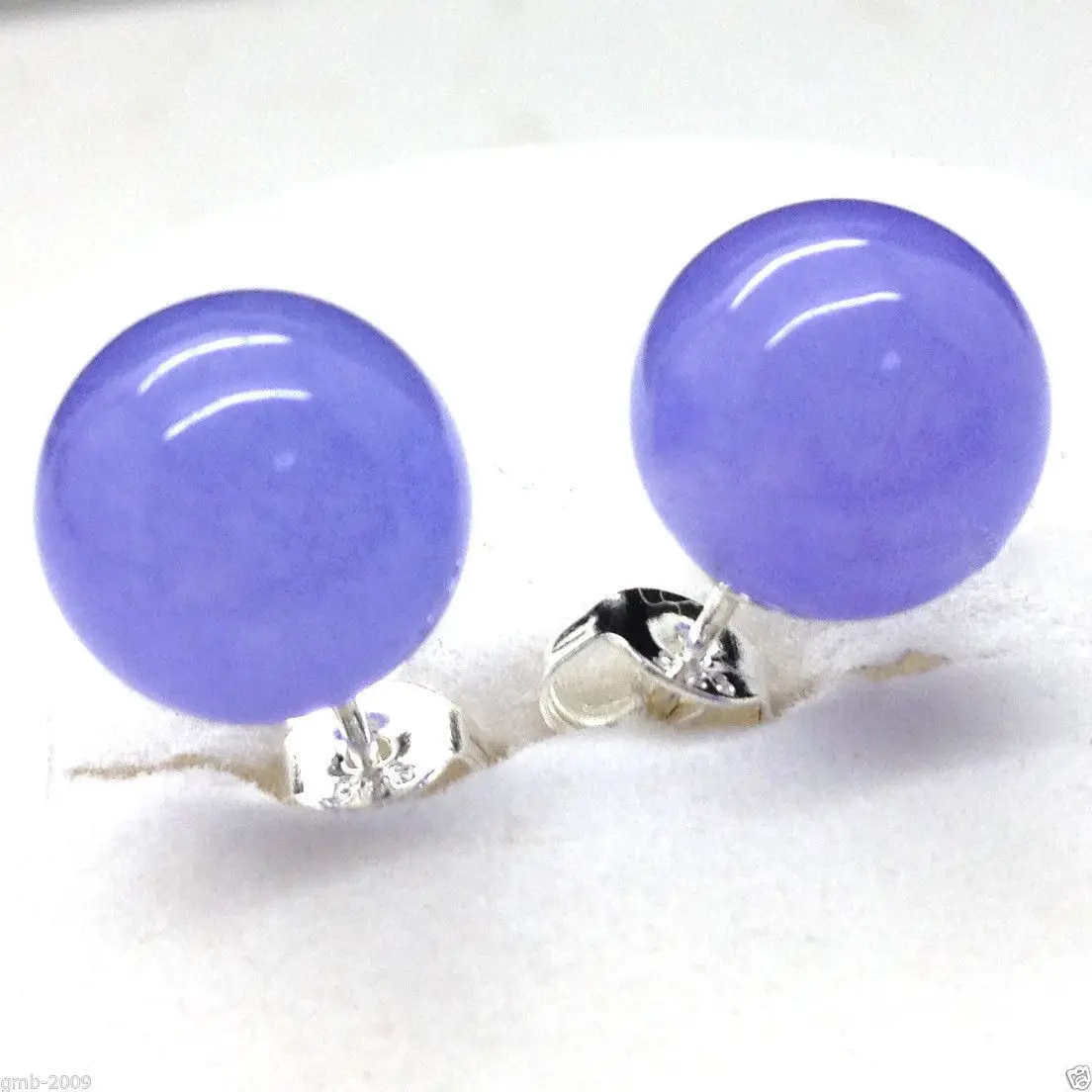 

Fashion Natural 8mm Lavender Jade Round Beads Silver Stud Earrings AAA