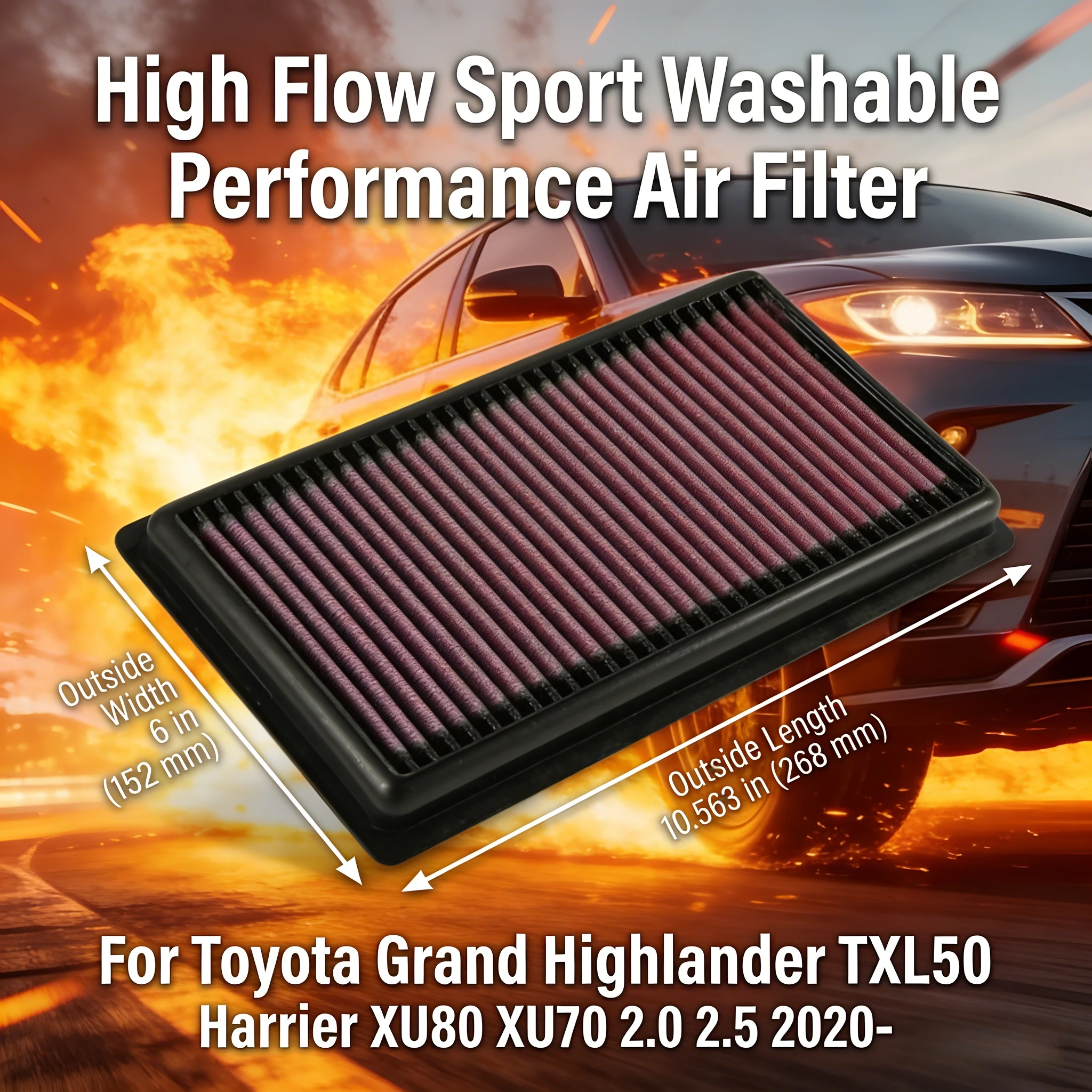 

For Toyota Grand Highlander TXL50 Harrier XU80 XU70 2.0 2.5 2020- High Flow Sport Washable Performance Air Filter Replacement
