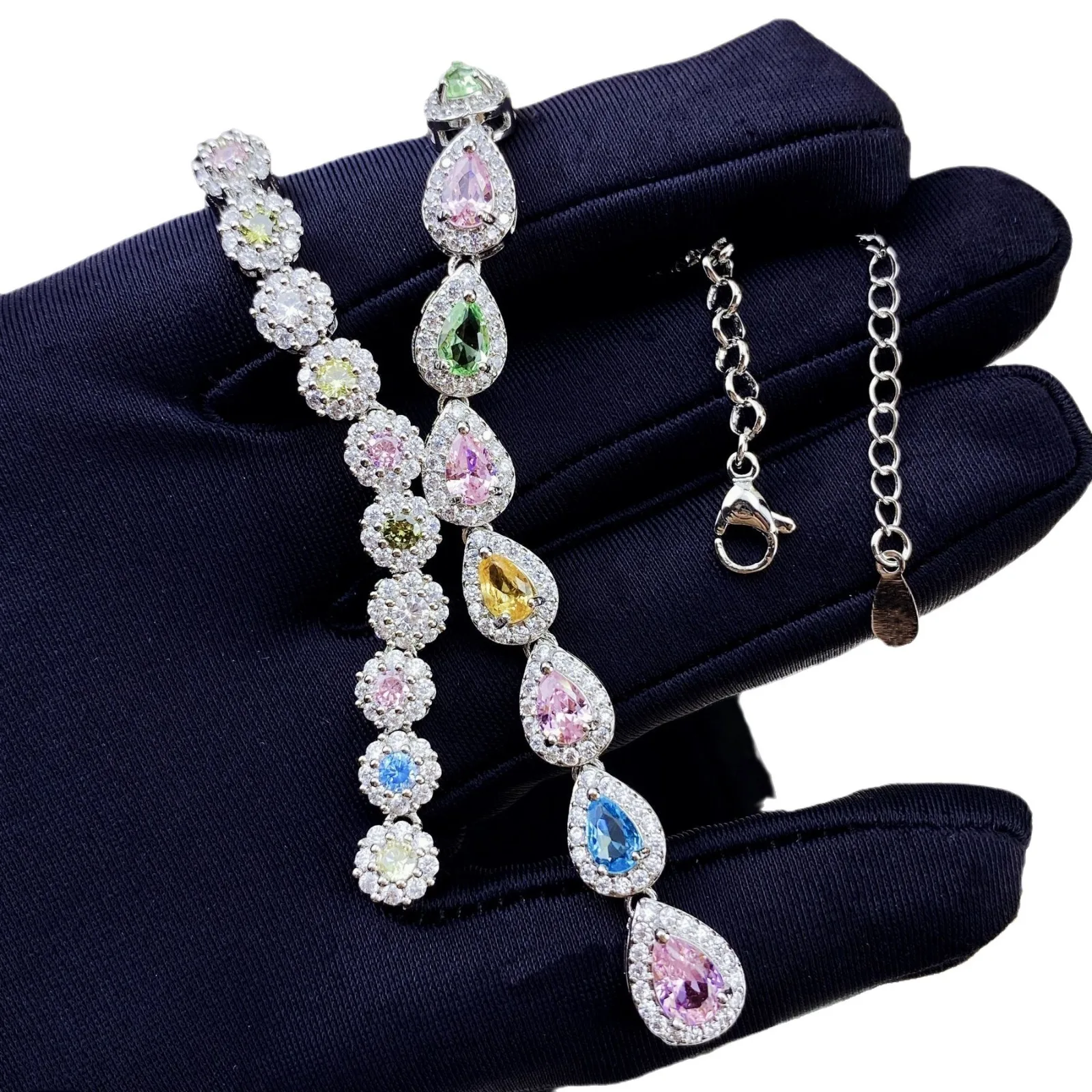 Luxury Silver Color Rainbow Colorful Cubic Zirconia Necklace for Women Multicolor Wedding Necklace Vintage Evening Party Jewelry