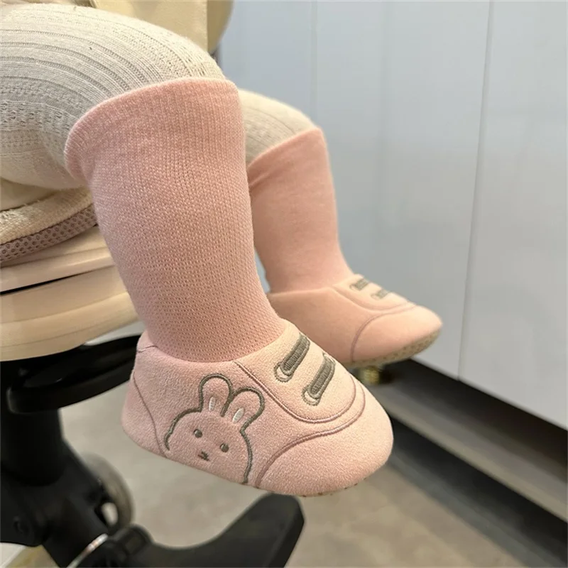 Suefunskry Cute Baby Girl Boy Flats Shoes Infant Bunny Embroidery Walker Crib Socks Shoes for Party, Festival, Baby Shower