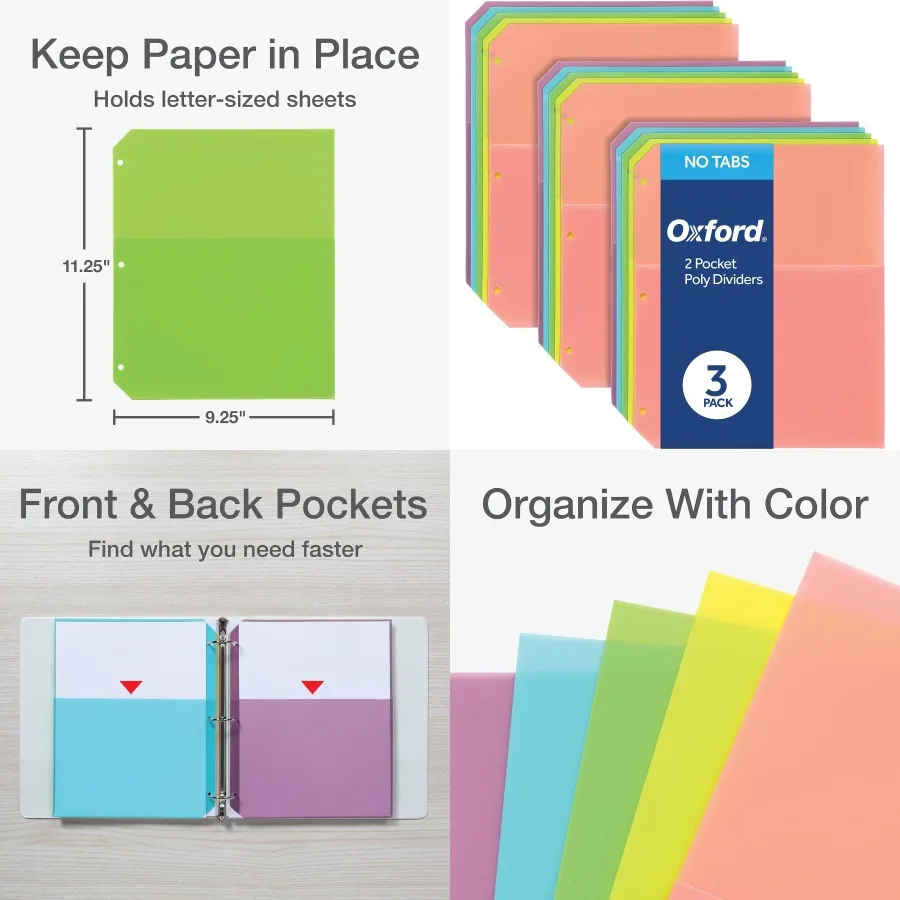 

Оксфордские полиэтиленовые разделители для переплетов, двойные карманы, органайзеры с 3 отверстиями в пастельных цветах для эффективного управления документами с антипригарным покрытием