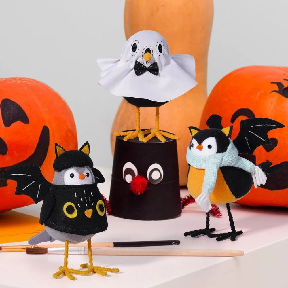 

Cute Animal Ghost Bird Figurine Doll Stable Plush Table Fabric Bird Ornament Cartoon Owl Bird Doll Model Decoration DIY Pendant