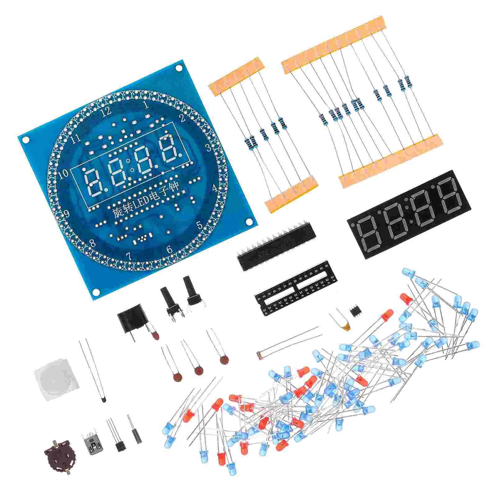 LED Electronic Clock Kit Large Digital Display Rotating 360 Degrees Light Temp Sensor DS1302 C8051 Microcontroller Desktop