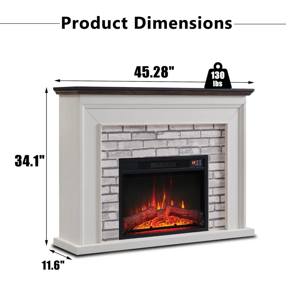 Chimenea eléctrica abatible de 45 pulgadas con repisa, calentador de chimenea eléctrica, soporte para TV con chimenea eléctrica independiente, Control remoto