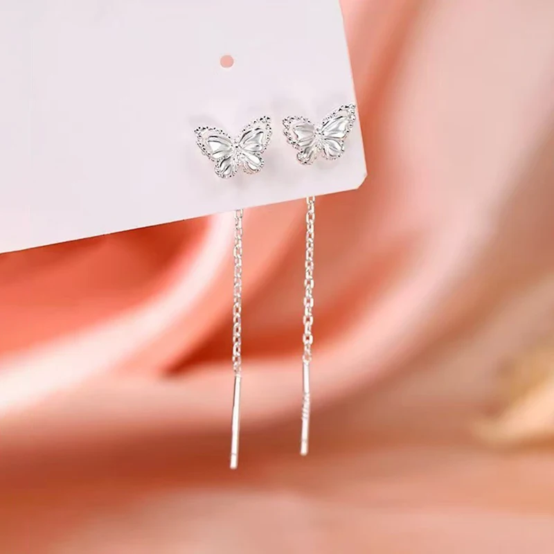 Silver Color Cute Butterfly Stud Earrings for Elegant Women Exquisite Fashion Jewelry Light Luxury Accessories