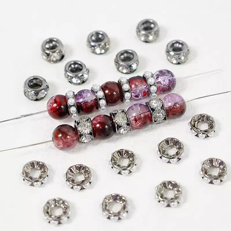 

10-piece Gun Black Alloy Inlaid Pearl Partition Bead Accessories DIY Hand-made Bead Bracelet Necklace Jewelry Making Materials