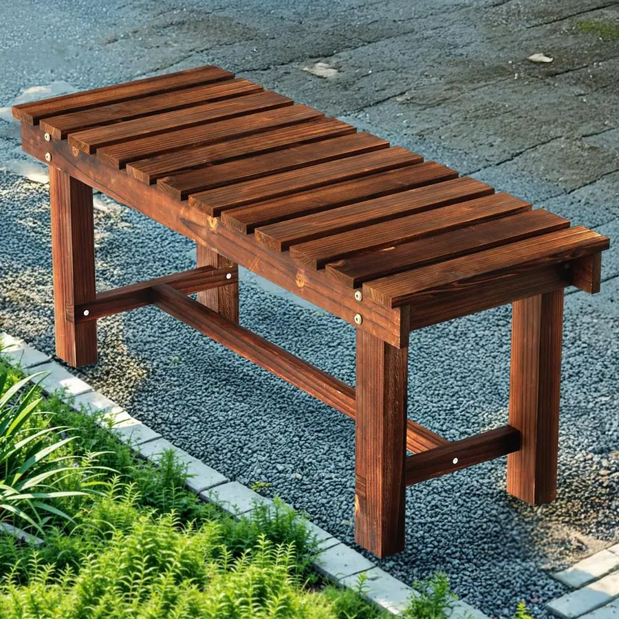 

Outdoor Garden Bench, Weatherproof Patio Benches 2Person Seat Backless Wooden Porch Bench, Multifunctional Slat All Weather Ben