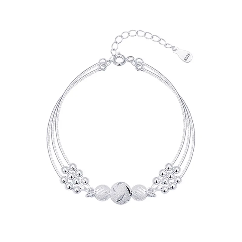 925 Sterling Silver Round Bead Charm Bracelet &Bangle For Women Girls Party Bohemian Fashion Jewelry
