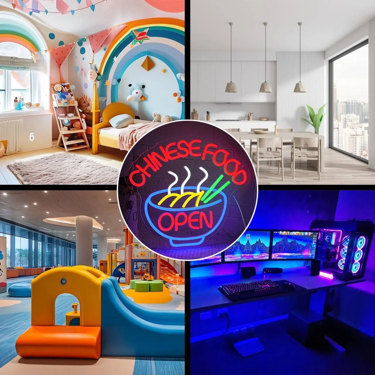 CHINESE FOOD Neon Sign Ramen Neon Light Open LED Dimmable for Restaurant Business Store Shop Kitchen Home Room Wall Decor