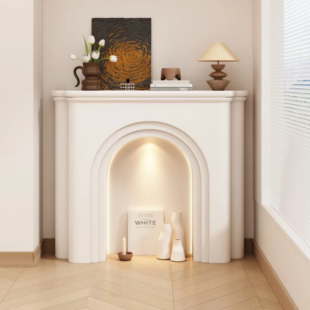 

French fireplace decorative cabinet with light storage rack entryway cabinet ins wind wall cabinet living room bedroom display