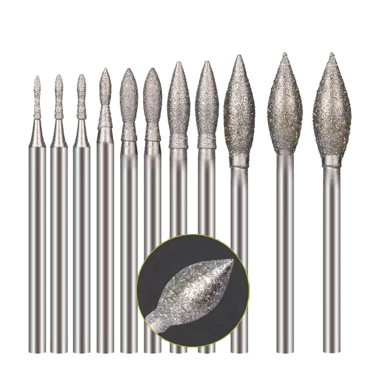 Peijian 10~50pcs Olive Shape Burr - 3/32 Inch Shank Mounted Grinding Stone Carving For Rotary Tool Includes Dremel