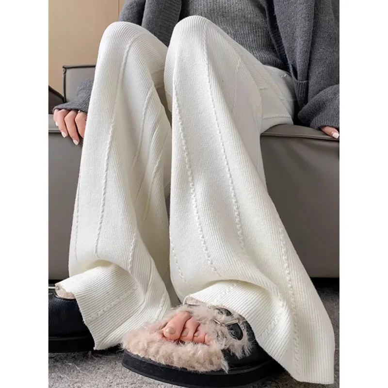 Fashion Simple Texture Glutinous Rice Pants Women's 2024 New High Waist Casual Wide Leg Pants High Quality Extended Knit Pants