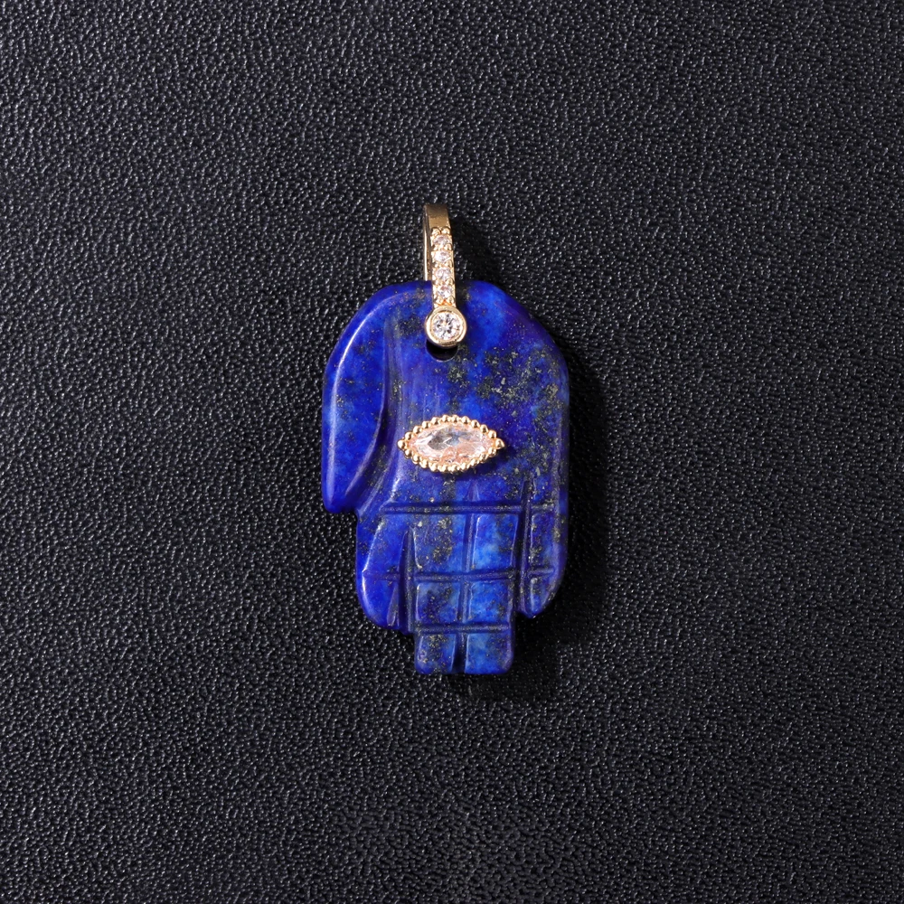 Lucky Natural Stone Fatima Hand Charms 1Pc Blue Lapis Lazuli Evil Eye Hand Pendant For Jewelry Making Earrings DIY Necklace