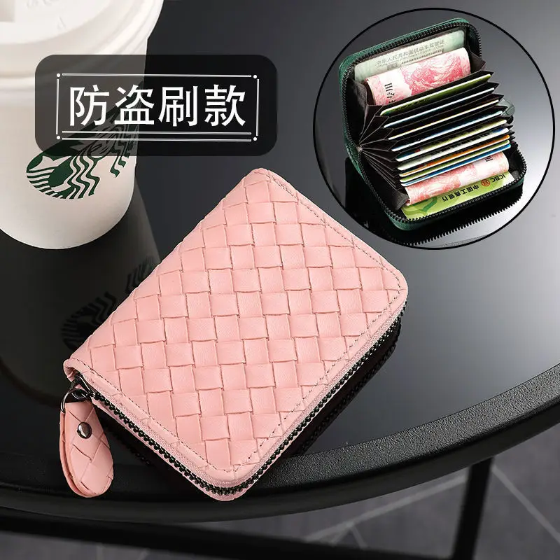 

man Genuine leather texture card bag for women high-end woven change bag large capacity multi slot card bag for women wallet