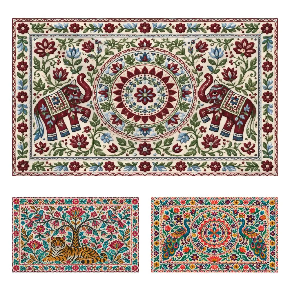 Indian Pattern Multicolour Art Tapestry Durable Soft Microfiber Horizontal Wall Hanging Decor For Bedroom Patio Garden Parties