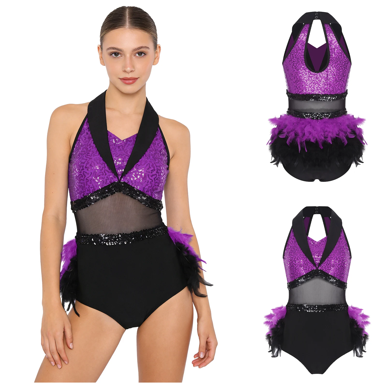 

Women Glittery Cha-cha Waltz Jazz Gymnastics Dance Performance Bodysuit Sleeveless Sheer Sequins Ballroom Modern Dance Costume