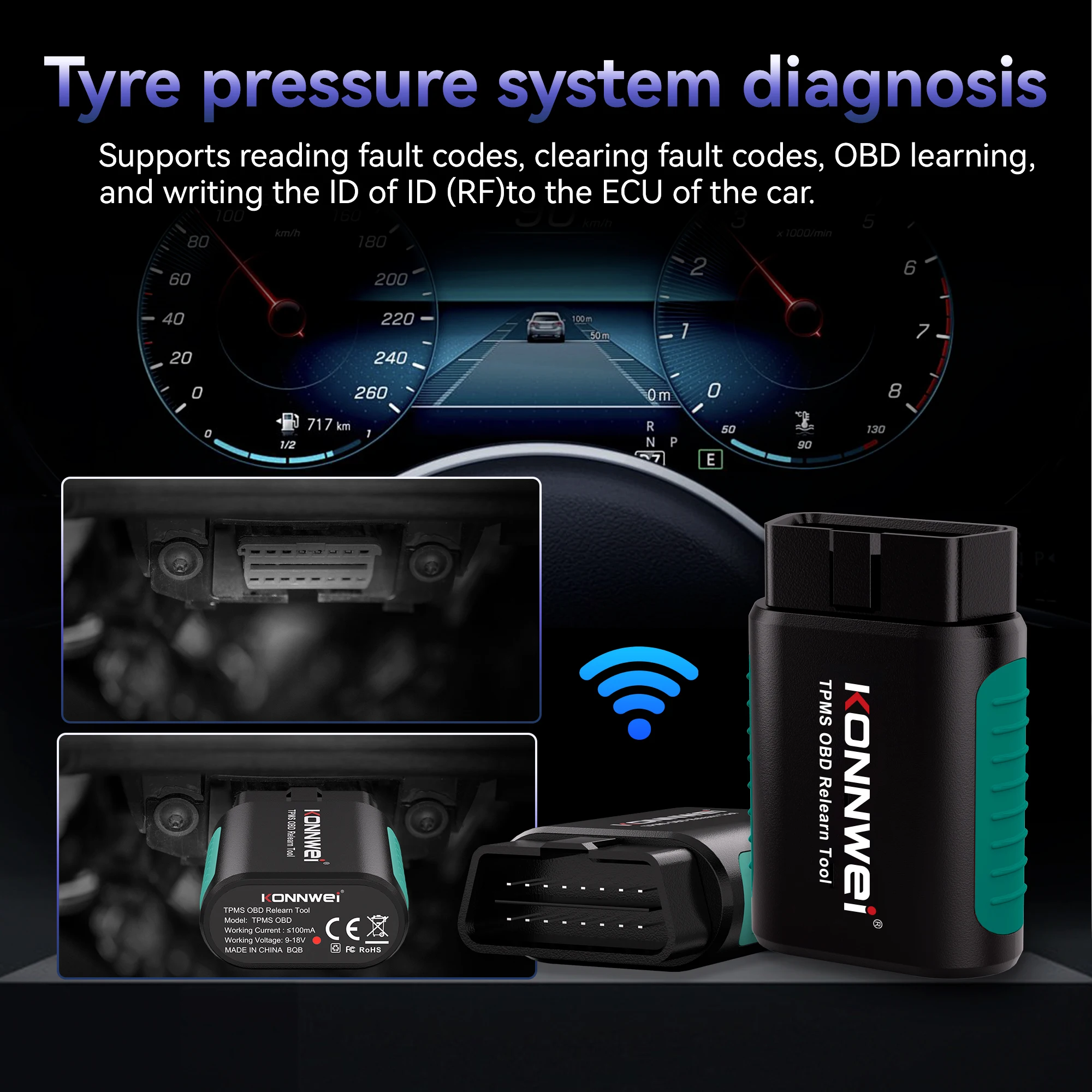 2026 KONNWEI TK100 Car Programable TPMS Sensors OBD Relearn Tool 433MHz315MHz Programing CELL PHONE Tire Pressure Monitor System