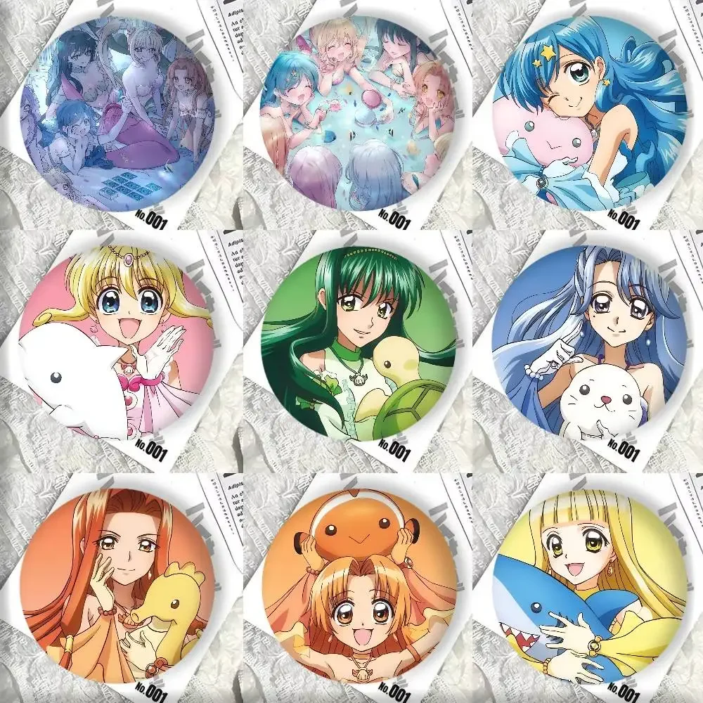 Anime m-sirena m-melody Pichi Pichi Pitch Manga insignia hojalata redonda láser broche de dibujos animados ropa mochila accesorios solapa