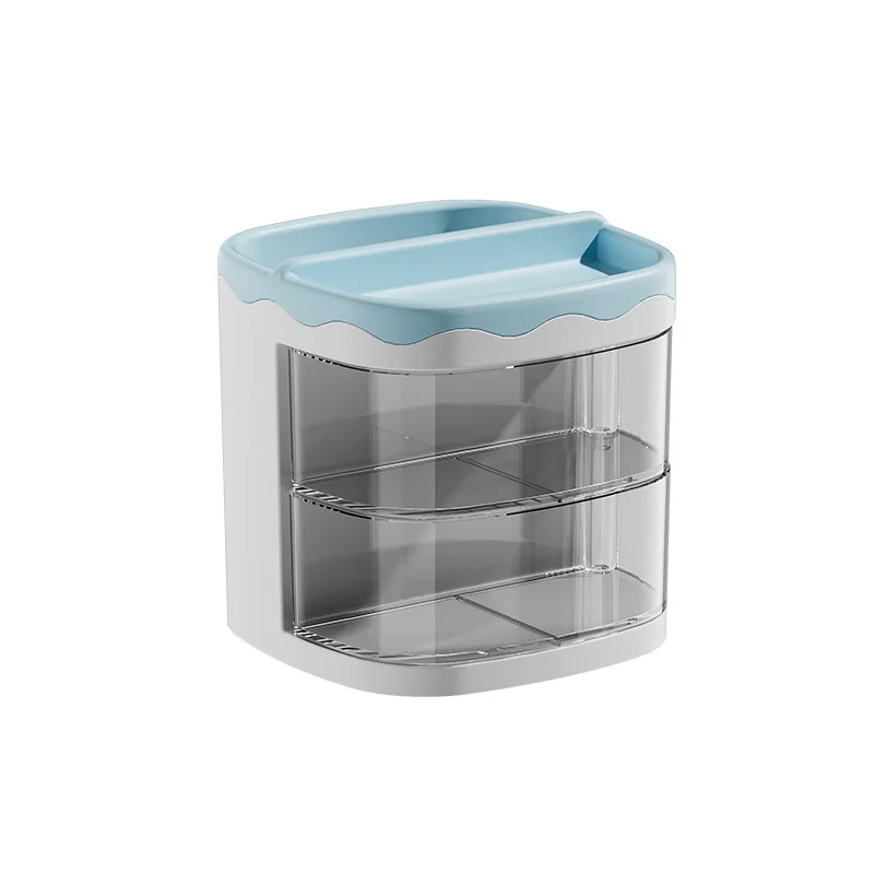 Practical Double Layers Rotating Pencils Storage Rack Multi-Functional Desk Organizer Pen Holder Student Cosmetics Storage Shelf