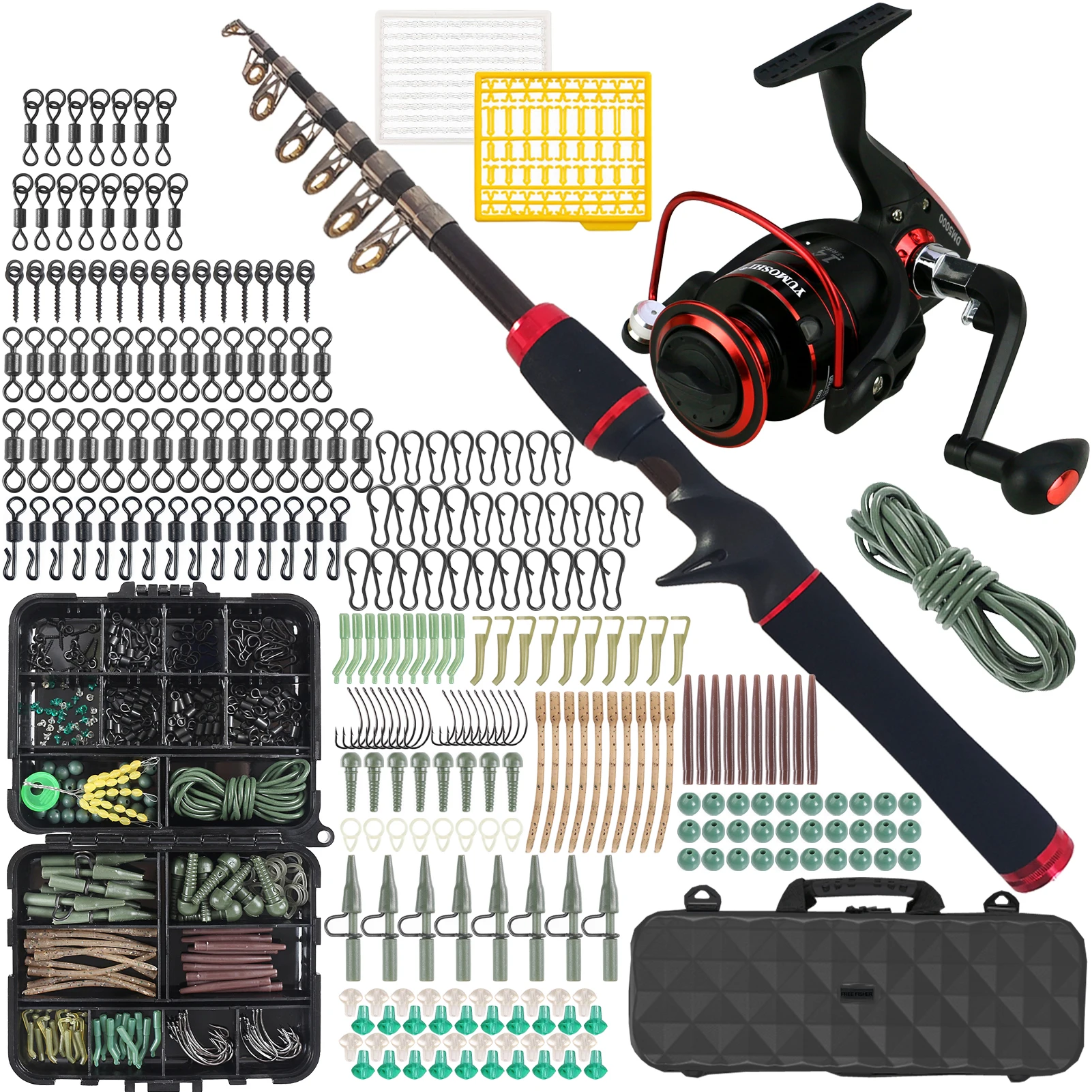 

FREE FISHER Carp Fishing Rod Reel Combo,2.1m Telescopic Pole,5.5:1 Spinning Reels,Swivels Snaps Hooks,Carp Fishing Gear Box/Bag