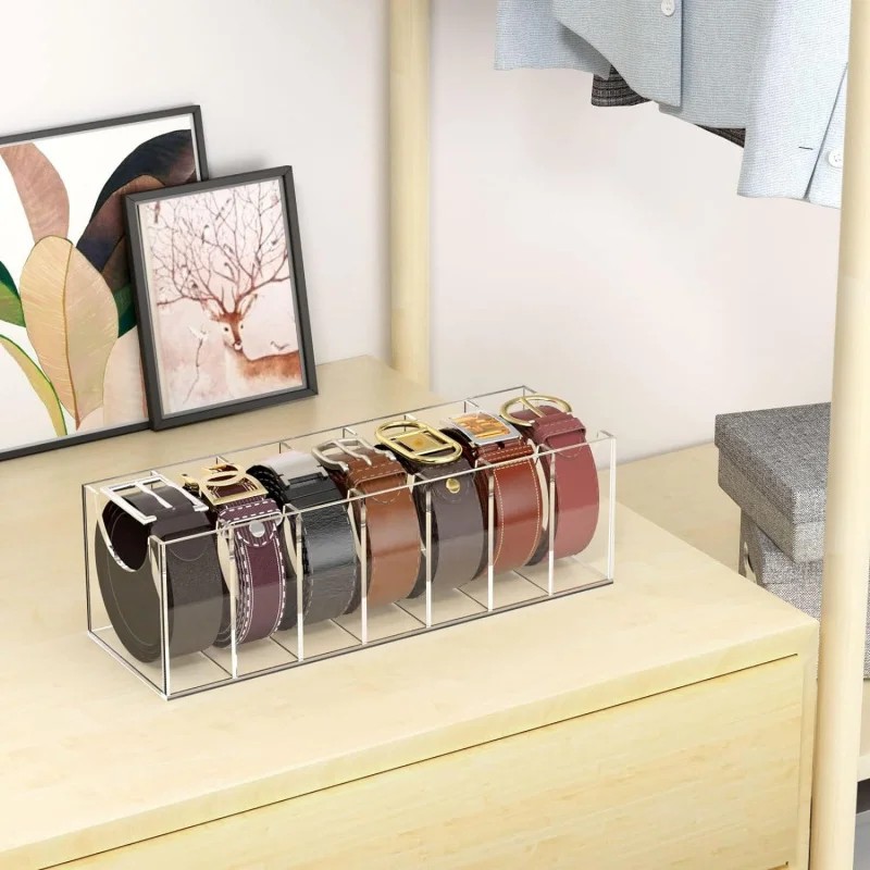 custom.Gird Closet Drawer Belt Organizer Durable Transparent Ties Display Stand Plastic Belt Storage Container Rack