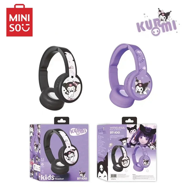 New Anime Sanrio Head Worn Kuromi Bluetooth Earphones with Dual Stereo Foldable Portable Earphones As A Gift for Girls