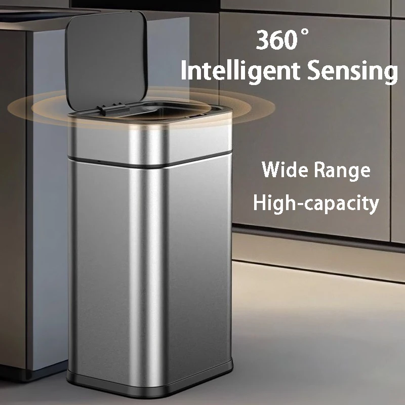 Automatic Sensor Trash Can Stainless Steel Wastebin Kitchen and Home Large Capacity Trash Can Smart Dump House Bathroom Supplies